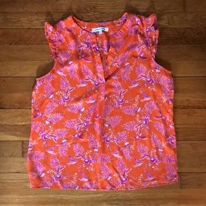 Rose & Olive Orange/Pink Ruffle Cap Sleeve Top, M